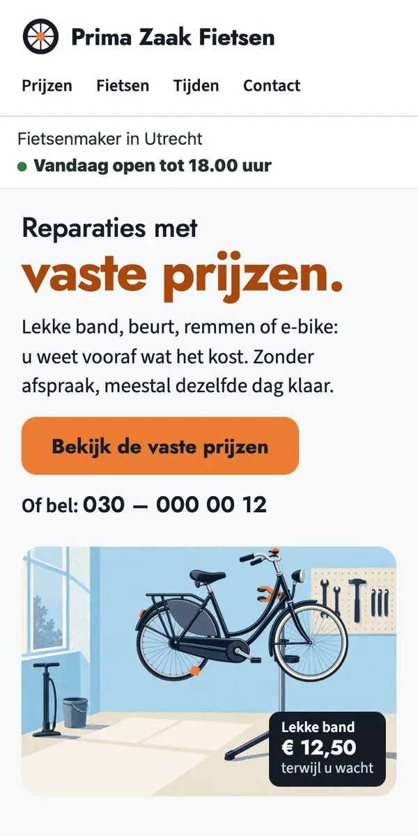 Przykładowa strona firmy Prima Zaak Fietsen